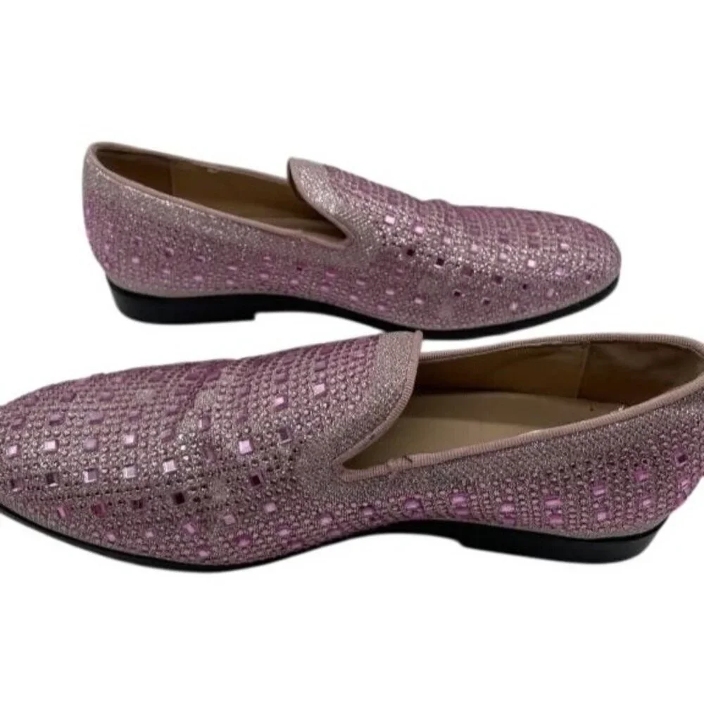 Royal Swank Pink Mauve Rhinestone Studded Embellished Loafers driving shoes sz 8
